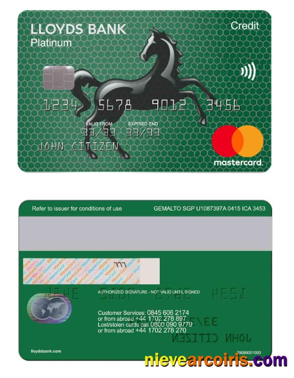 UK Lloyds bank mastercard credit card
